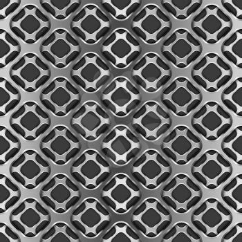 Glossy metallic grid with shadow on black, seamless pattern