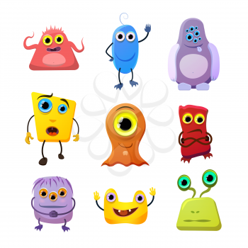Set of cute monsters, cartoon characters isolated on white