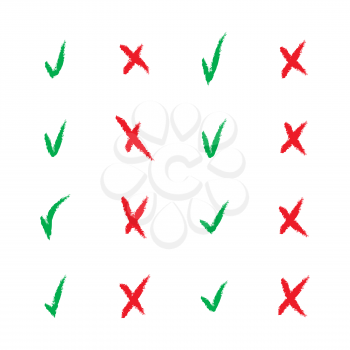 Set of red and green tick and cross check mark icons isolated on white