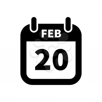 Simple black calendar icon with 20 february date on white