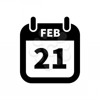 Simple black calendar icon with 21 february date on white
