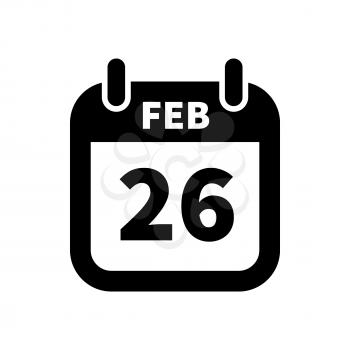 Simple black calendar icon with 26 february date on white