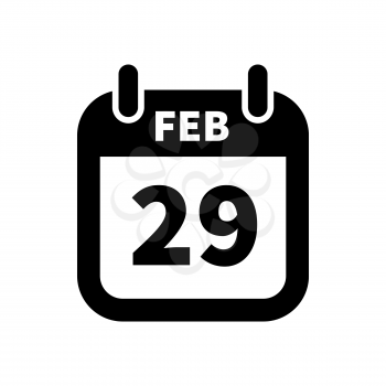 Simple black calendar icon with 29 february date on white