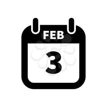 Simple black calendar icon with 3 february date on white