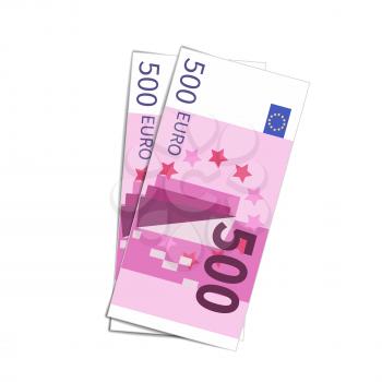 Couple of simple five hundred euro banknotes isolated on white