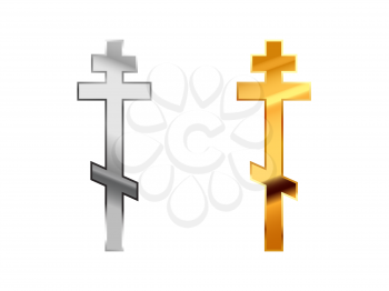 Orthodox religious signs made from glossy silver and gold metall isolated on white