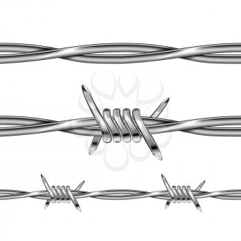 Set of glossy realistic metal barbed wire elements isolated on white
