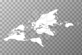 White worldwide map in isometric view on transparent background