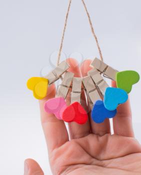 Colorful hearts on clips