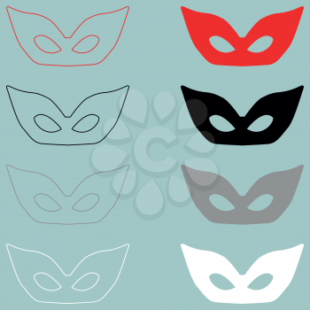 Mask or guise red black white icon set.
