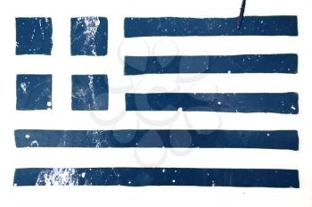Greek flag stencil smudged and weathered grunge background.