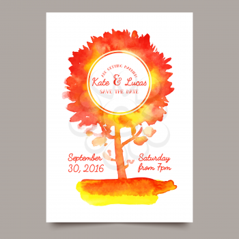 Invitation with watercolor tree. It made for your individual design wedding invitations, bachelorette party invitations, party shower