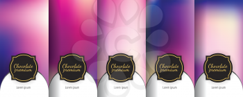 Luxury template label set. Modern colorful backgrounds for flowing packaging design. Suitable for premium boxes of cosmetics, wine, jewelry. Fluid graphic composition. Vector.