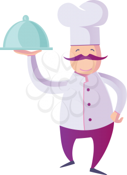 Vector flat  Illustration  of a Funny Italian Chef Presenting His Specialty of The House. isolated on white background