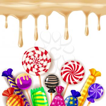 Candy Sweet Shop colourfull template set of different colors of candy, sweets, with caramel drips