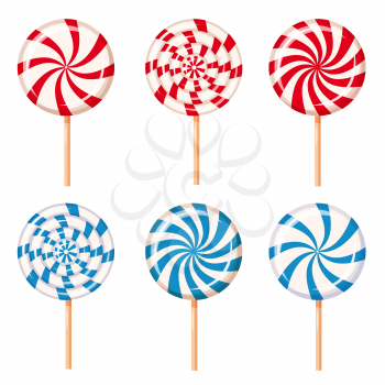 Set striped peppermint candies, caramel, vector Cartoon style