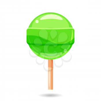 Glossy lollipop candy, vector isolated, cartoon, green