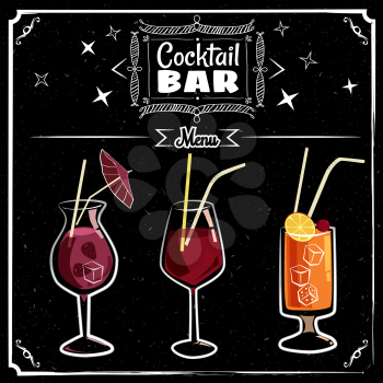 Retro poster design for cocktailbar. Vintage poster, chalk on a blackboard, card for bar or restaurant.
