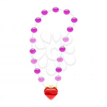 Princess necklace, pearls, heart-shaped pendant precious stones