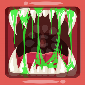 Predatory jaws of a monster with slime , green glue jelly