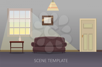 Living room interior with furniture. Vector illustration in flat style
