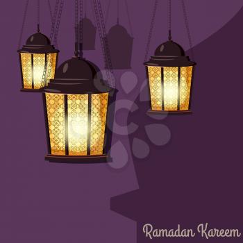 Ramadan Kareem holiday islam, illustrations with arabic lanterns