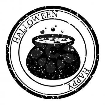 Halloween Stamp Postal. Witch Cauldron Silhouette Seal. Passport Round Design. Vector Icon. Design Retro Travel.