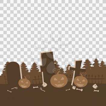 Happy Halloween Card Template Background, Cemetery Pumpkins Bats Spooky