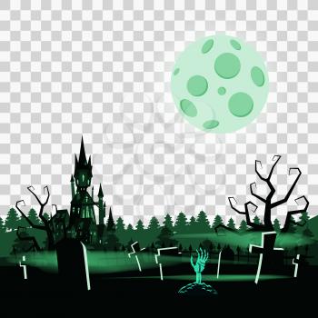Happy Halloween Card Template Background, Dark Castle Cemetery Bats