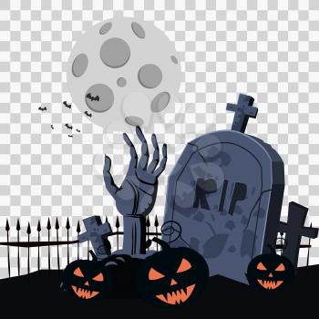 Happy Halloween Card Template Background, Hand Zombie Cemetery Pumpkins Bats Spooky