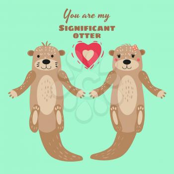 Significant Otter Valentines Day greeting card. Cute otter couple greeting card with text You Are My Significant Otter