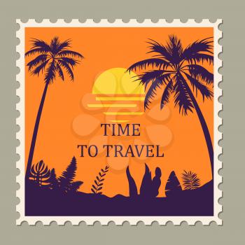 Postage stamp summer vacation Time To Travel. Retro vintage