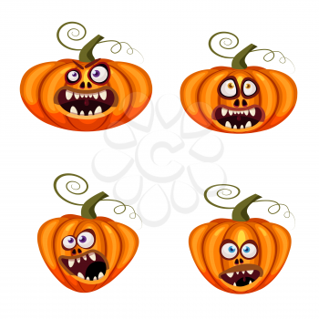 Set Pumpkins Halloween funny faces open mouths creepy and scary funny jaws teeths creatures expression monsters characters