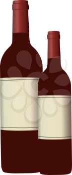 A set of two red wine bottles ready to serve vector color drawing or illustration 