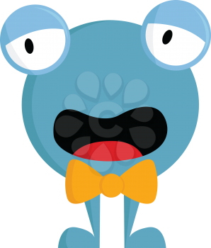 Blue monster with yellow bowvector illustration on white background.