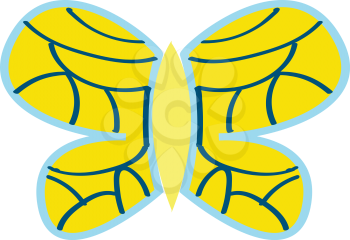 Yellow butterfly with blue ornaments vector illustration on white background.