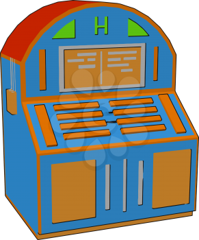 A colorful box-shaped piece of furniture with doors and drawers for storing items also called cabinet vector color drawing or illustration