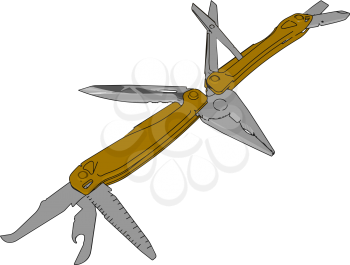  It includes a knife blade a reamer a bottle-opener–screwdriver–wire stripper and a can-opener–screwdriver etc vector color drawing or illustration