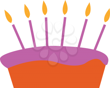 A big birthday cake with purple fondant and loads of candle on it vector color drawing or illustration 