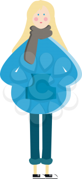A girl is wearing a blue fashionable sweater pant and canvas shoes vector color drawing or illustration 