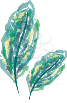 Eye catching water color feather painting in shades of green and blue vector color drawing or illustration 