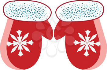 A pair of red and white festive themed gloves with snowflake motive vector color drawing or illustration 