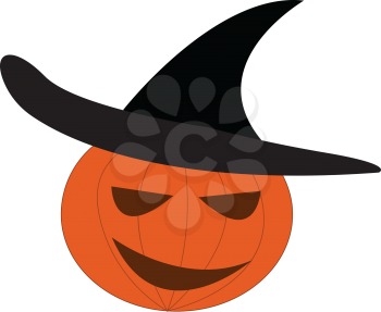 A craved pumpkin with witch hat is part of halloween decoration vector color drawing or illustration 