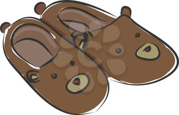 Fluffy bear slippers illustration color vector on white background