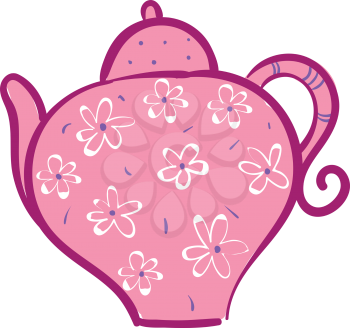 Pink teapot with white flowers vector illustration on white background 