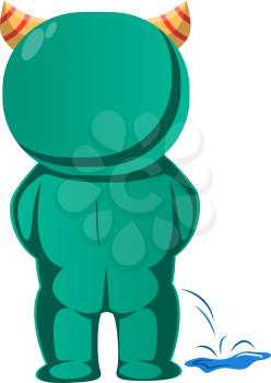 Green monster with horns peeing vector illustration
