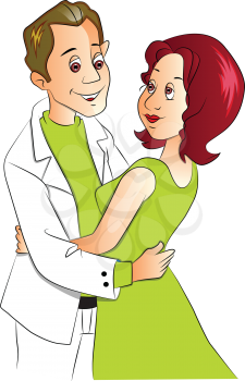 Vector illustration of happy young couple embracing.