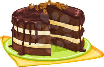 Vector illustration of chocolate cake with missing slice.
