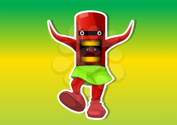 Alien Creature, Red, with Tentacles, Wearing a Green Skirt, vector illustration