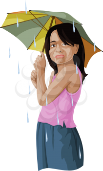 Vector illustration of girl with umbrella.